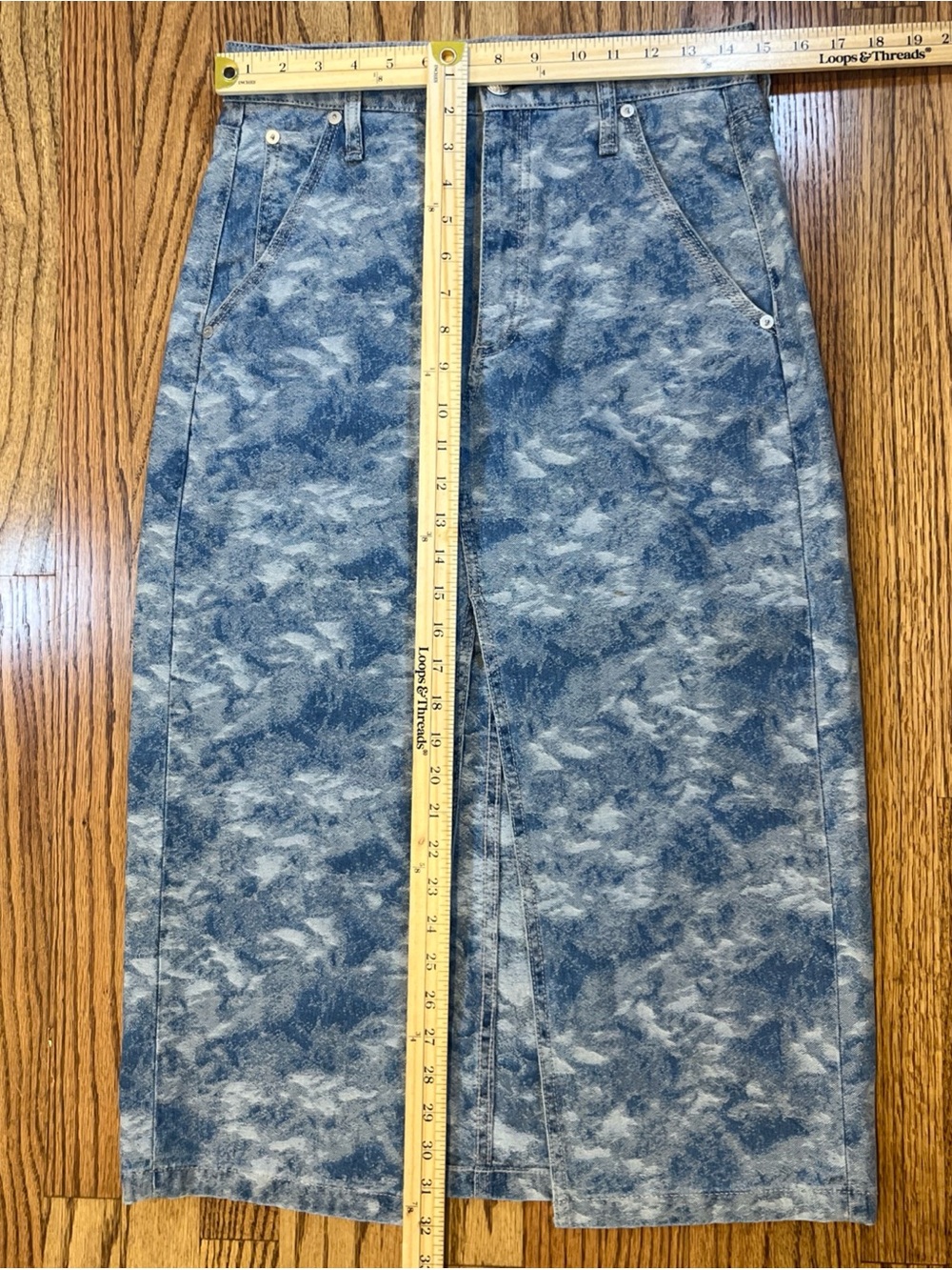 rag & bone Sid Jacquard Denim Midi Skirt Textured Blue 27 Boho Chic Front Slit - Picture 11 of 11